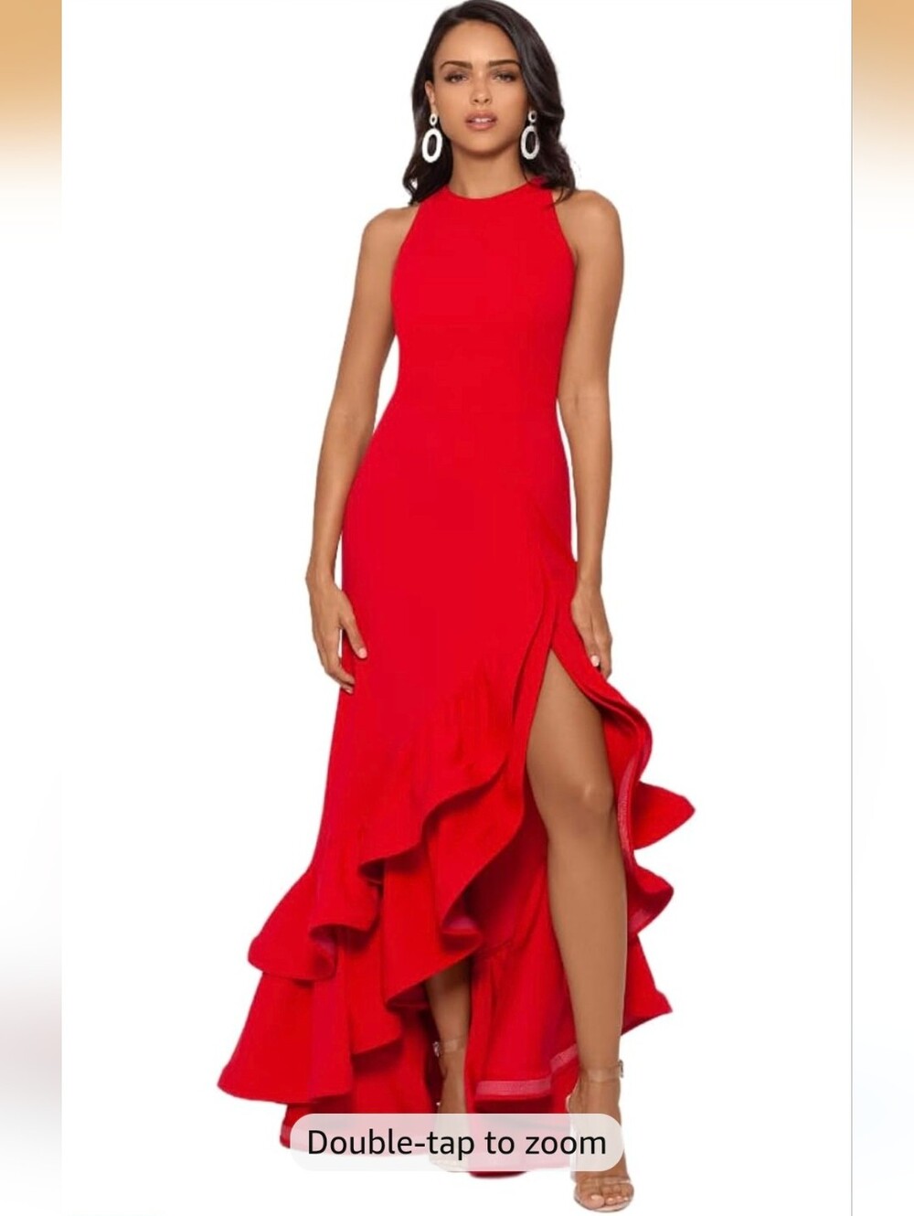 Red Ruffle High-Slit Maxi Dress